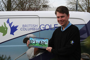BC Golf's Matthew Steinbach Holds Prototype Golf License Plate